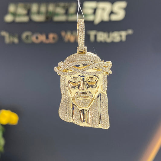 10K Yellow Gold Diamond Jesus Face Pendant 1.21Ct Dia / 12.3gr