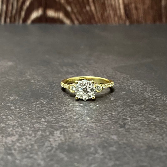 14K Yellow Gold Diamond Luxury Engagement Ring 0.65Ct Dia / 3.48gr / Size 6 3/4