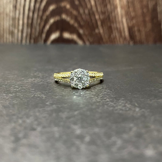 14K Yellow Gold Diamond Luxury Engagement Ring 0.76Ct Dia / 2.64gr / Size 6 3/4