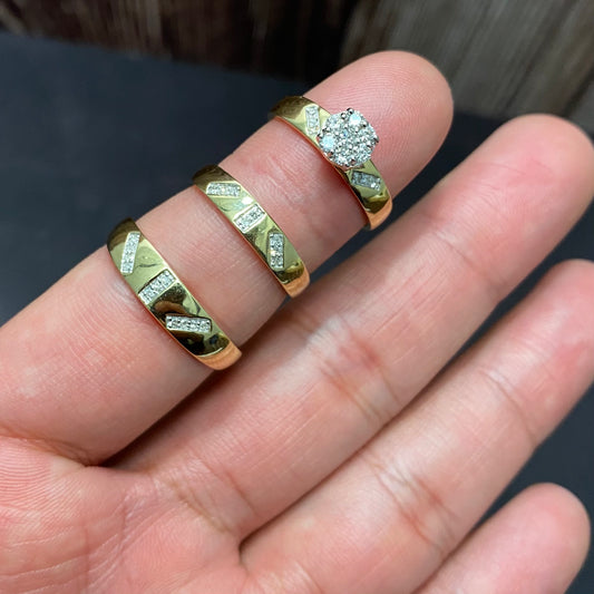 14K Yellow Gold Diamond Luxury Trio Set Engagement Ring 0.39Ct Dia / 5.78gr / Size 10M / 7 1/4WM