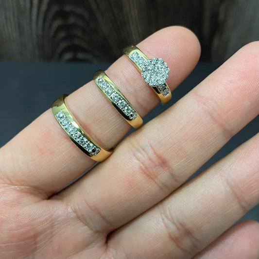 10K Yellow Gold Diamond Luxury Trio Set Engagement Ring 0.74Ct Dia / 7.45gr / Size 10M / 7WM
