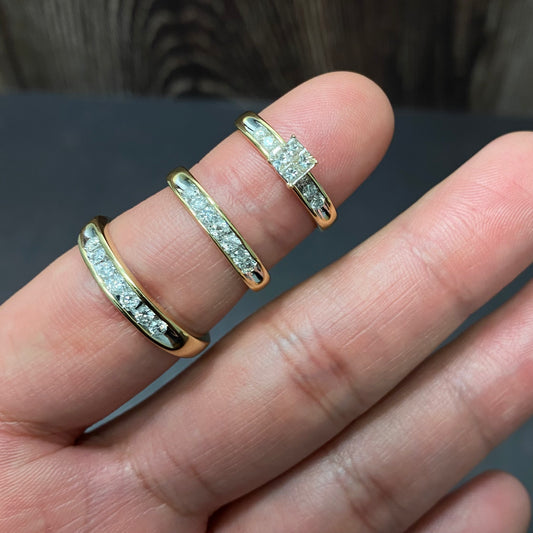 14K Yellow Gold Diamond Luxury Trio Set Engagement Ring 0.99Ct Dia / 7.07gr / Size 10 1/4M / 7WM