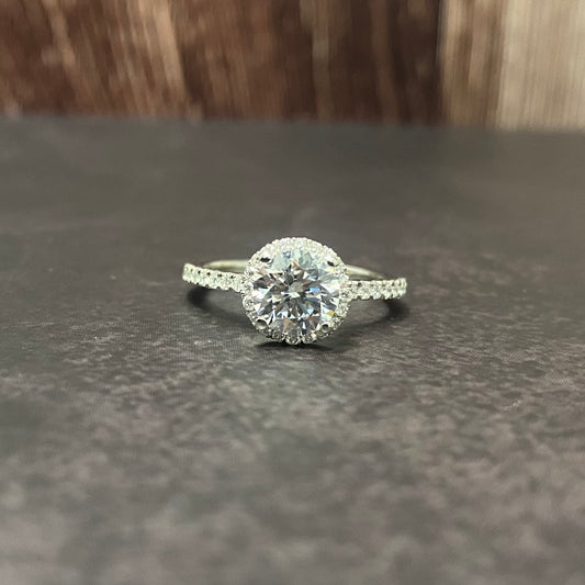 14K White Gold Lab Diamond Round Brilliant Engagement Ring 1.67Ct Lab Dia Vs / 2.99gr / Size 6 3/4