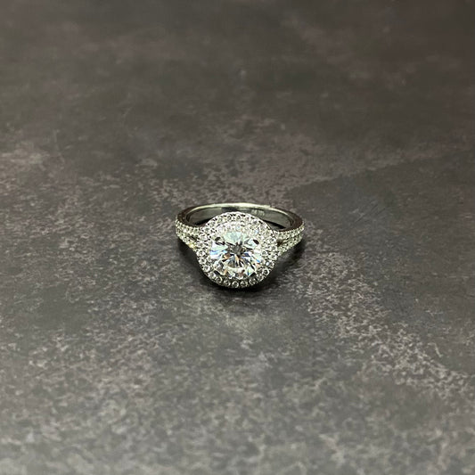 14K White Gold Lab Diamond Round Brilliant Engagement Ring 2.06Ct Lab Dia Vs / 5.2gr / Size 6 3/4