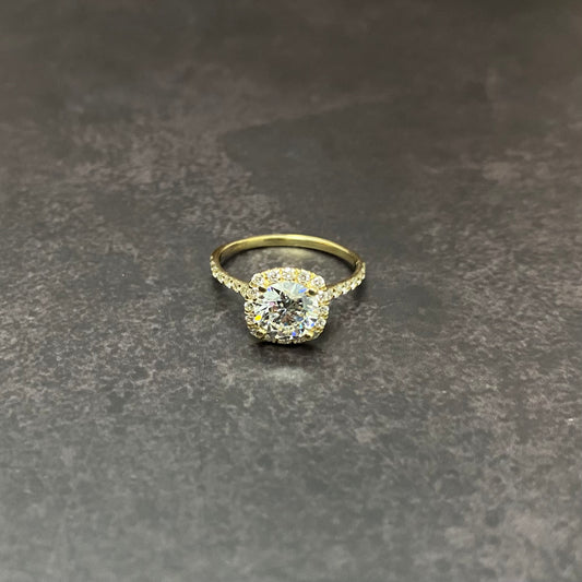 14K Yellow Gold Lab Diamond Round Brilliant Engagement Ring 1.80Ct Lab Dia Vs / 2.35gr / Size 6 3/4
