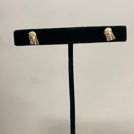 10K Yellow Gold Diamond Jesus Face Stud Earrings 0.11Ct Dia / 2gr