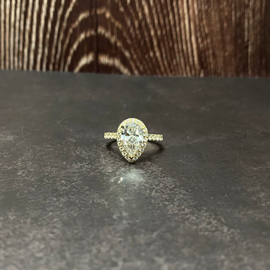 14K Yellow Gold Lab Diamond Pear Brilliant Engagement Ring 3Ct Lab Dia Vs / 3.64gr / Size 6 3/4