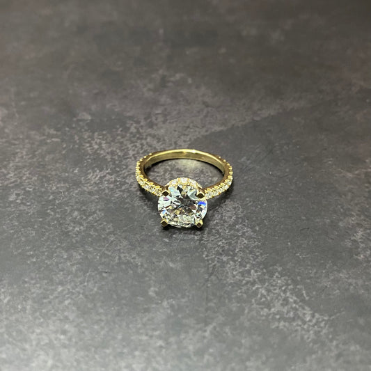 14K Yellow Gold Lab Diamond Round Brilliant Engagement Ring 3.65Ct Lab Dia Vs / 3.28gr / Size 6 3/4