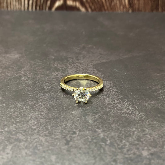 14K Yellow Gold Lab Diamond Round Brilliant Engagement Ring 1.45Ct Lab Dia Vs / 3.5gr / Size 6 3/4