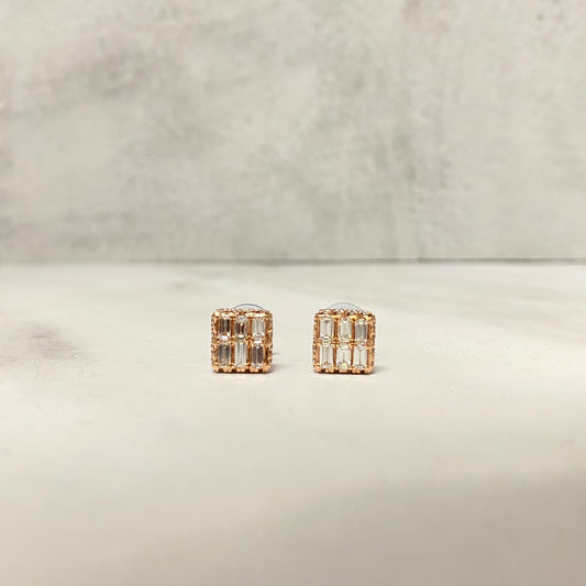 14K Rose Gold Diamond Square Luxury Stud Earrings 1.36Ct Dia Vs/Si / 2.71gr / 8mm