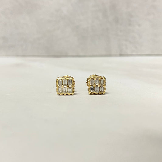 14K Yellow Gold Diamond Square Luxury Stud Earrings 0.81Ct Dia Vs/Si / 1.75gr / 7mm