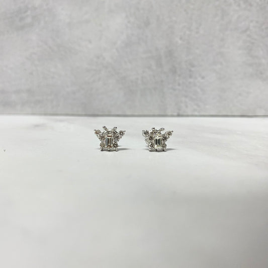 14K White Gold Diamond Butterfly Stud Earrings 0.50Ct Dia / 1.68gr / 9mm
