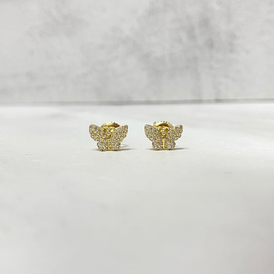 14K Yellow Gold Diamond Butterfly Stud Earrings 0.25Ct Dia / 1.42gr / 8mm