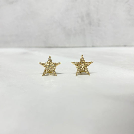 14K Yellow Gold Diamond Star Stud Earrings 0.50Ct Dia / 1.9gr / 13mm