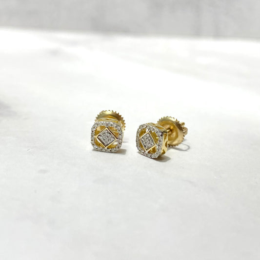10K Yellow Gold Diamond Square Fashion Stud Earrings 0.08Ct Dia / 1.19gr / 6mm