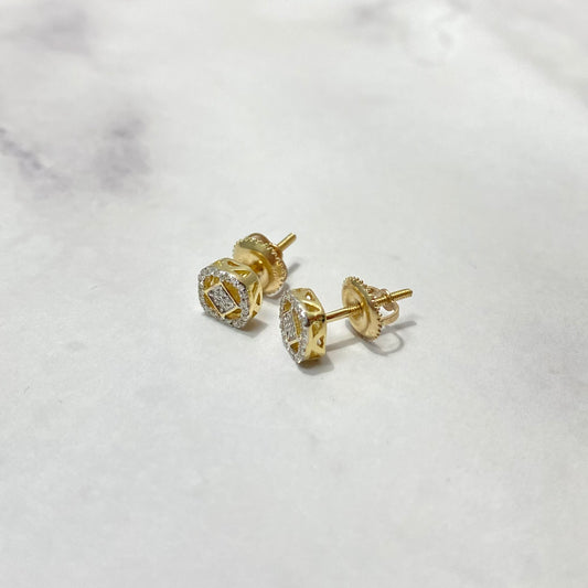 10K Yellow Gold Diamond Square Fashion Stud Earrings 0.08Ct Dia / 1.19gr / 6mm