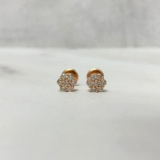 14K Rose Gold Diamond Flower Stud Earrings 0.45Ct Dia / 1.32gr / 6mm