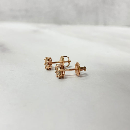 14K Rose Gold Diamond Flower Stud Earrings 0.45Ct Dia / 1.32gr / 6mm