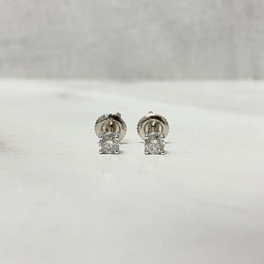 14K White Gold Diamond Solitaire Round Stud Earrings 0.39Ct Dia / 0.77gr / 3mm