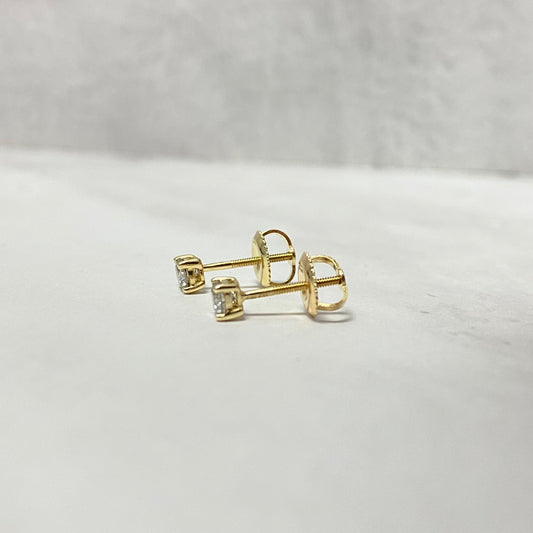 14K Yellow Gold Diamond Solitaire Round Stud Earrings 0.50Ct Dia / 0.85gr / 4mm