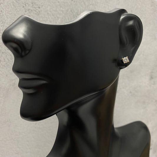 14K Yellow Gold Diamond Solitaire Round Stud Earrings 0.50Ct Dia / 0.85gr / 4mm