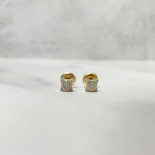 10K Yellow Gold Diamond Square Fashion Stud Earrings 0.06Ct Dia / 0.90gr / 5mm