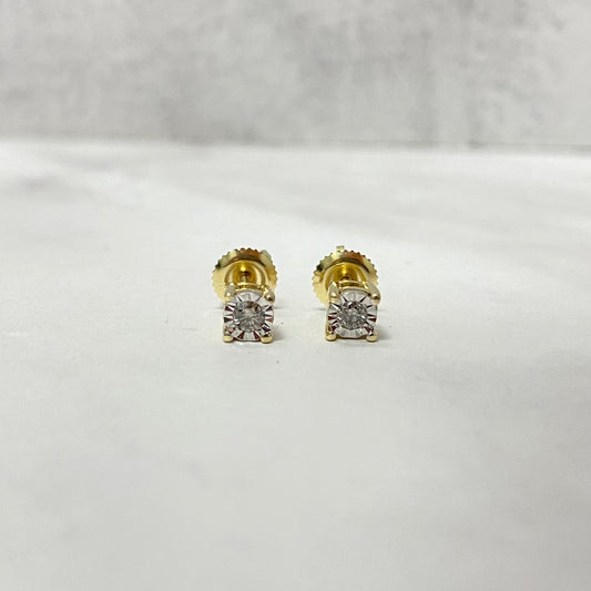 10K Yellow Gold Diamond Round Fashion Stud Earrings 0.10Ct Dia / 1.11gr / 4mm