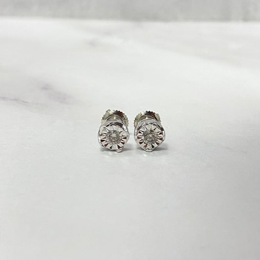 10K White Gold Diamond Round Fashion Stud Earrings 0.30Ct Dia / 1.28gr / 6mm