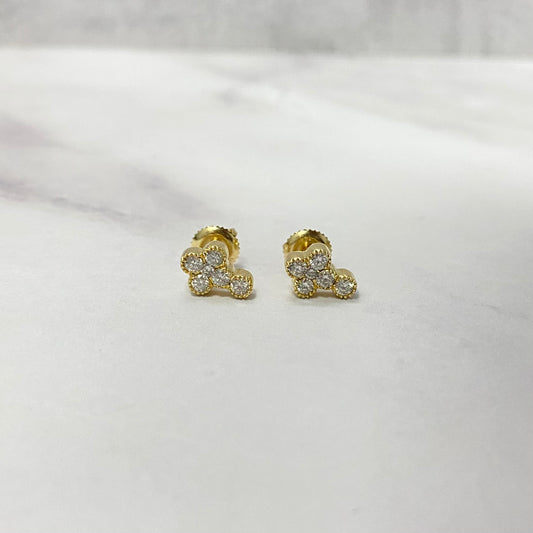 14K Yellow Gold Diamond Cross Stud Earrings 0.48Ct Dia / 1.92gr / 9mm