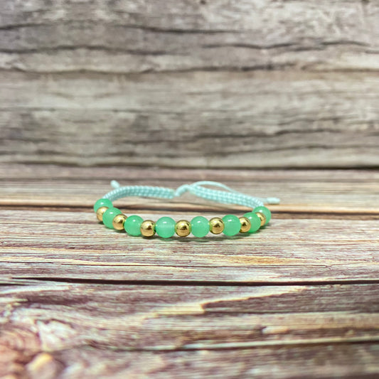 18K Yellow Gold Tejida Fashion Jade Stone-Smooth Balls Bracelet Adjustable / 0.98gr