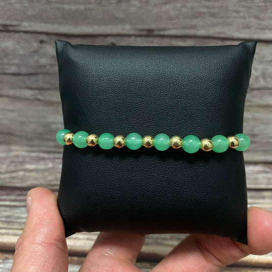 18K Yellow Gold Tejida Fashion Jade Stone-Smooth Balls Bracelet Adjustable / 0.98gr