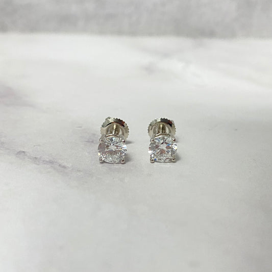 14K White Gold Lab Diamond Solitaire Round Stud Earrings 1.49Ct Lab Dia Vs / 1.28gr / 5mm