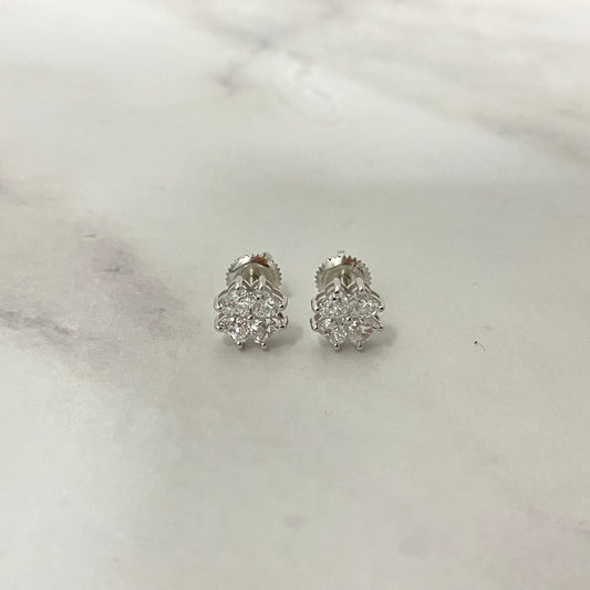 14K White Gold Lab Diamond X Stud Earrings 0.98Ct Lab Dia Vs / 1.46gr / 7mm