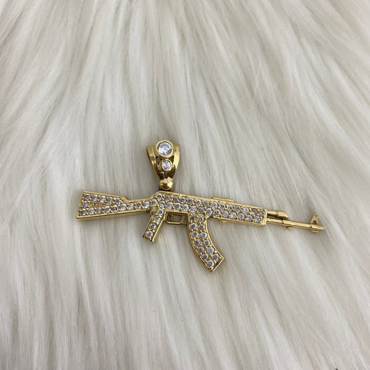 10K Yellow Gold Ak 47 Pendant With Zircons / 6gr / 2.5in