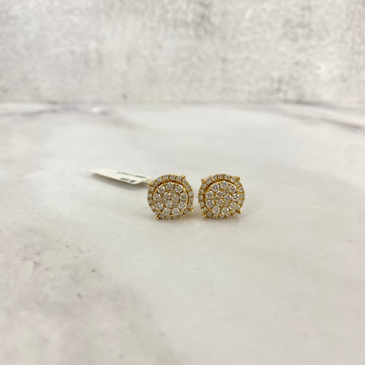 14K Yellow Gold Diamond Two Circle Stud Earrings 1.05Ct / 3.9gr