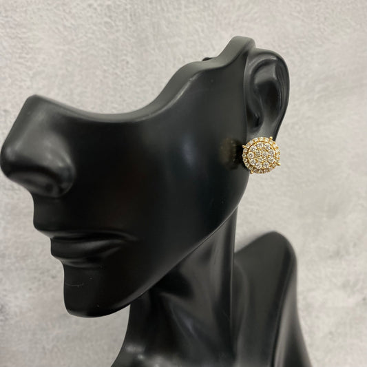 14K Yellow Gold Diamond Two Circle Stud Earrings 1.05Ct / 3.9gr