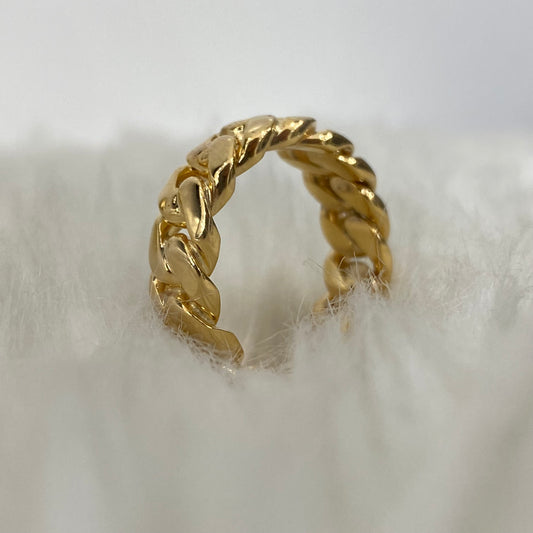 10K Yellow Gold Cuban Links Ring / 8.43gr / Size 6.5 / 6.9mm