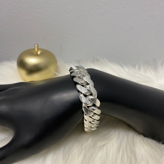 Silver Cuban Links Bracelet / 112.61gr / 14.4mm / 8in
