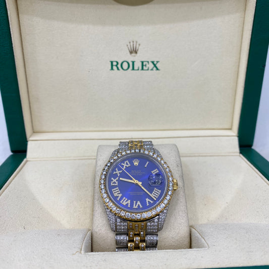 Rolex 36Mm Bustdown Blue Face Si/Vs Mixed Natural Diamonds