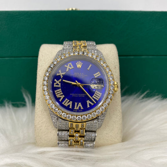 Rolex 36Mm Bustdown Blue Face Si/Vs Mixed Natural Diamonds