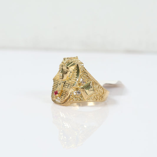 10K YG 0-10 Pharaoh Rings / 4.94gr / Sz 10.5 / White/Fucshia Zircons