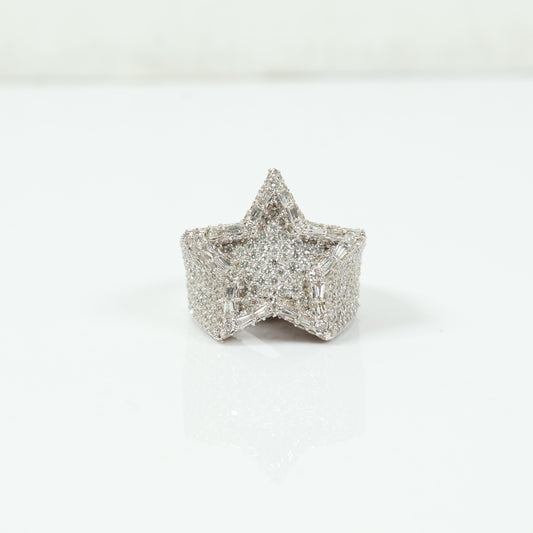 14K White Gold Diamond Star Ring 7Ct / 17.3gr / Size 9 1/2