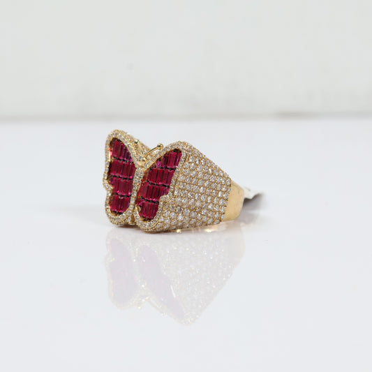 10K Yellow Gold Diamond Butterfly Ring 3.6Ct Lab Dia / Sapph / 10.1gr / Size 7