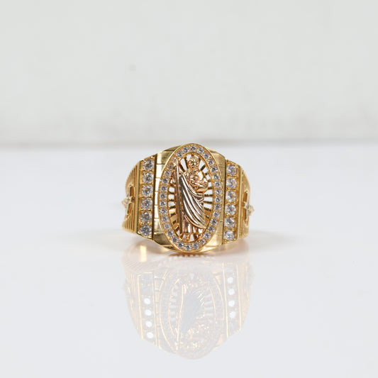 10K Three Colour Gold Saint Jude Ring With Zircons / 7.3gr / Size 9
