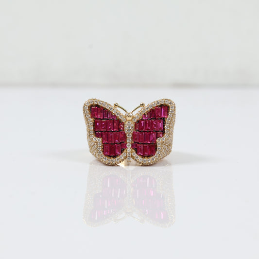 10K Yellow Gold Diamond Butterfly Ring 3.6Ct Lab Dia / Sapph / 10.1gr / Size 7