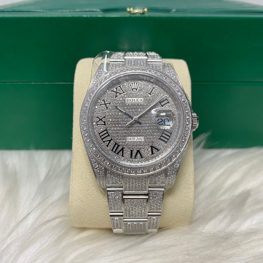Rolex 41Mm Bustdown 126300-11.50Ct Dia Roman Numbers 2023 Oyster Band