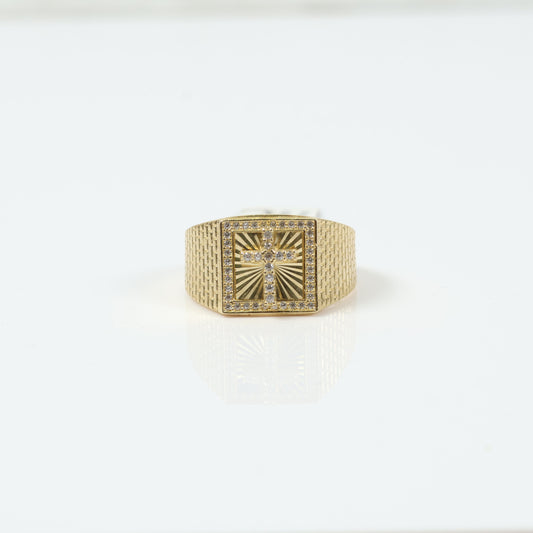14K Yellow Gold Cross Ring With Zirconia / 6.2gr / Size 11
