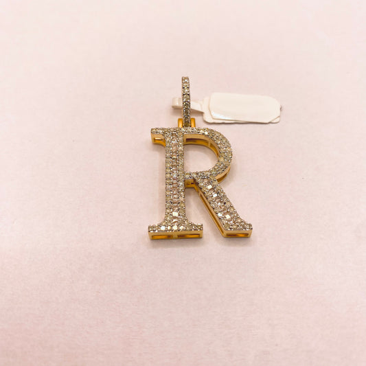 10K Yellow Gold Diamond Letter R Pendant / 5.8gr