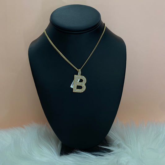 10K Yellow Gold Diamond Letter B Pendant / 5.3gr