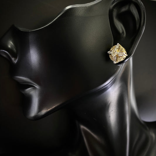 10K Yellow Gold Diamond Cross Circle Stud Earrings 0.40Ct / 2.7gr